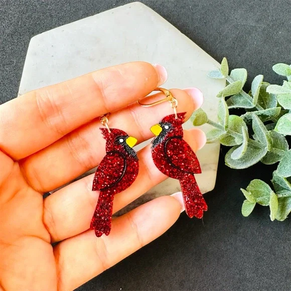 Christmas Cardinal Earrings Songbird, Winter bird - Picture 4 of 6